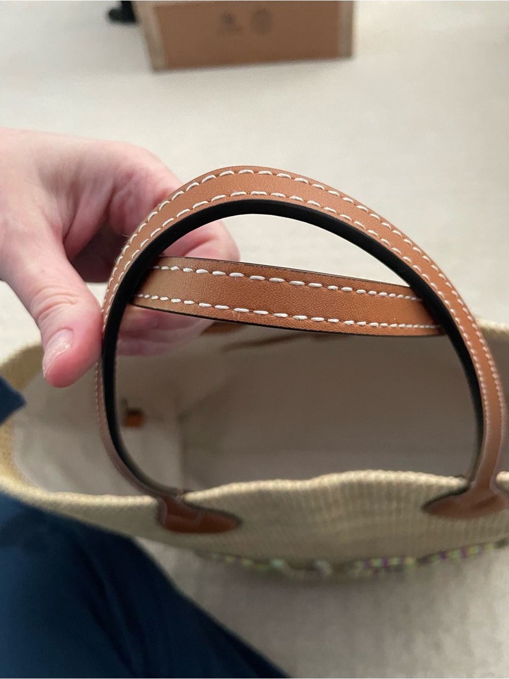 $2300 GUCCI Large Natural Straw Tote w/ Brown Leather Handles & Multicolor Logo - Picture 12 of 16
